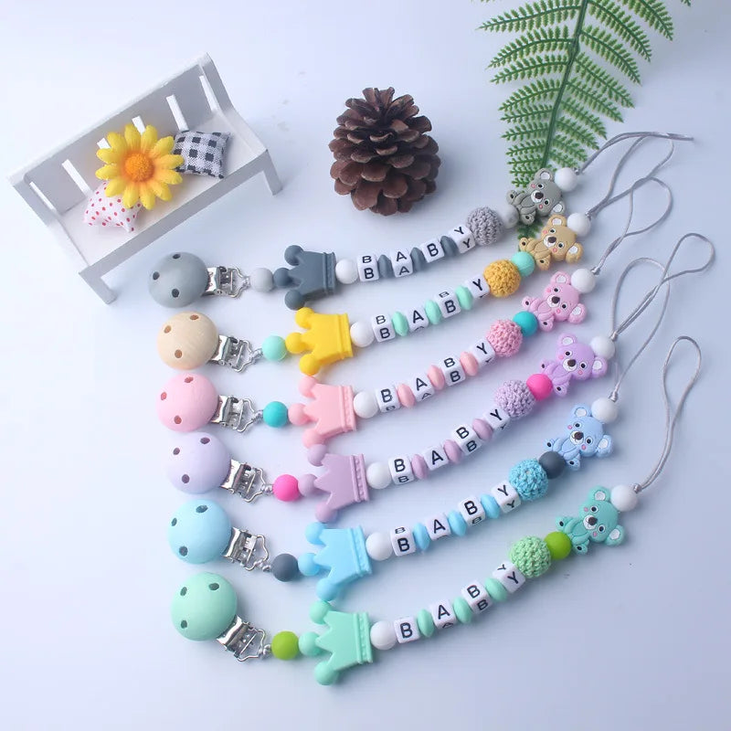 Custom Personalized Name Pacifier Chain for Baby Teether Newborn Toddler Silicone Clips Holder Baby Teething Toys Accessories