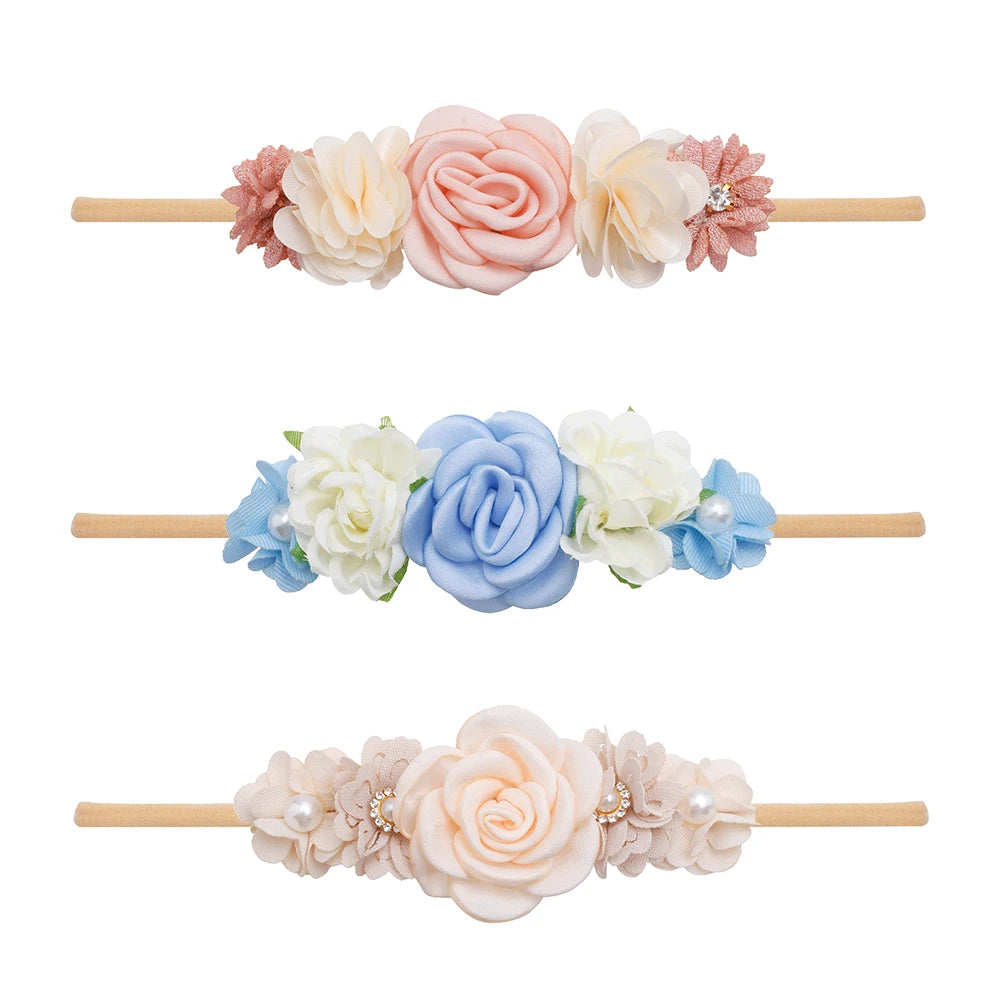 3pcs/set Baby Girl Headband Newborn Elastic Flower Toddler Hair Band Kids Headwear Nylon Soft Hairbands Child Hair Accessories