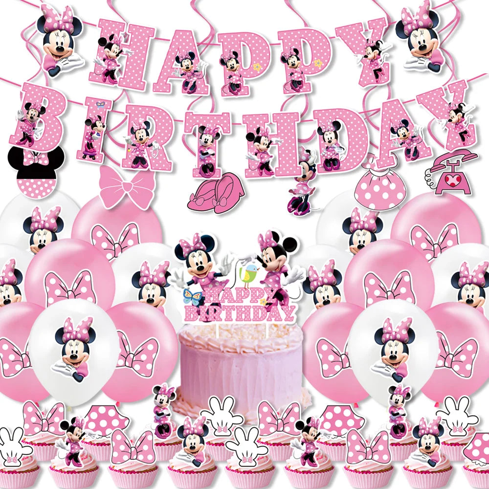 Minnie Mouse Birthday Party Decoration Girls Disposable Tableware Balloon Cups Plates Tablecloth Balloon Baby Shower Party Suppl