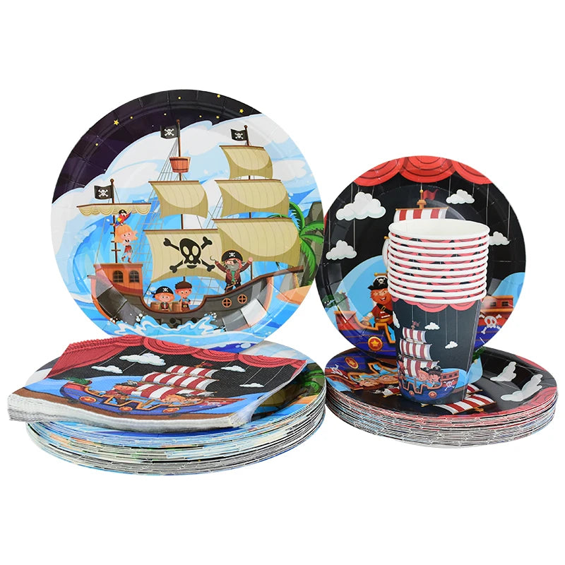 Pirate Party Theme Disposable Tableware Sets Birthday Party Decorations For Kids Plate Napkins Cup Banner Baby Shower Decor