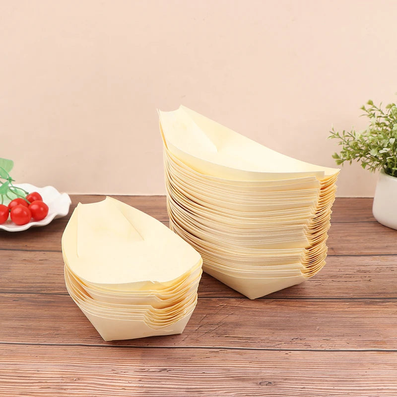 50 Pieces x Home Party Wedding Supplies Disposable Sushi Salad Dessert Bowl Natural Pine Wood Serving Bowl