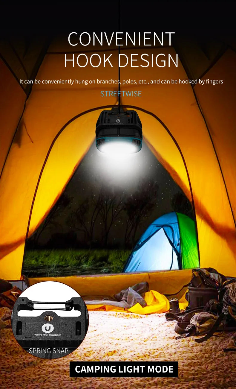 Portable LED Spotlight Lantern Strong Light Flashlight Outdoor Camping Fishing Emergency Rechargeable Magnetic Work Lamp W892