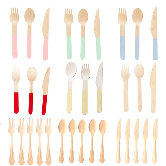 Party Disposable Wooden Cutlery Fork/Spoon/Cutters Knives Party Supplies Kitchen Utensil Birthday Dessert Tableware Packing 16cm