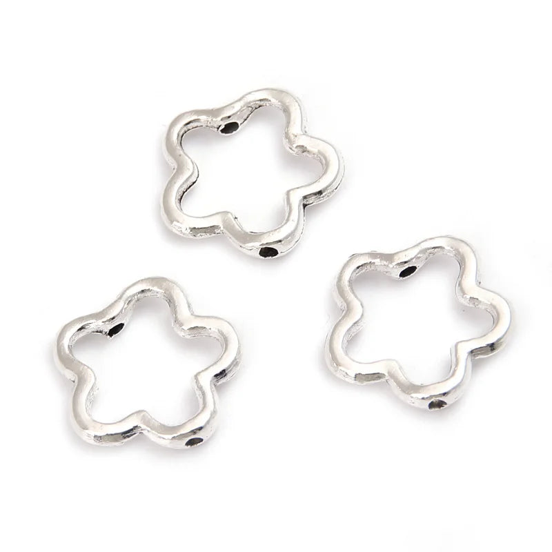 60pcs Silver Color 16x15mm Cute Hollow Flower Charms Connector Pendant Fit DIY Handmade Metal Alloy Jewelry Making Supplies