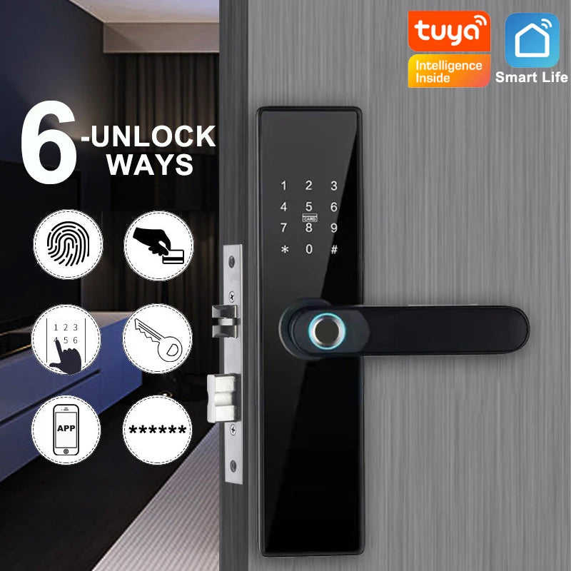 Tuya Wifi Smart Lock Fingerprint Digital Password 13.56mhz Electronic Lock Keyless Access Type C USB Smart Home Intelligence H4