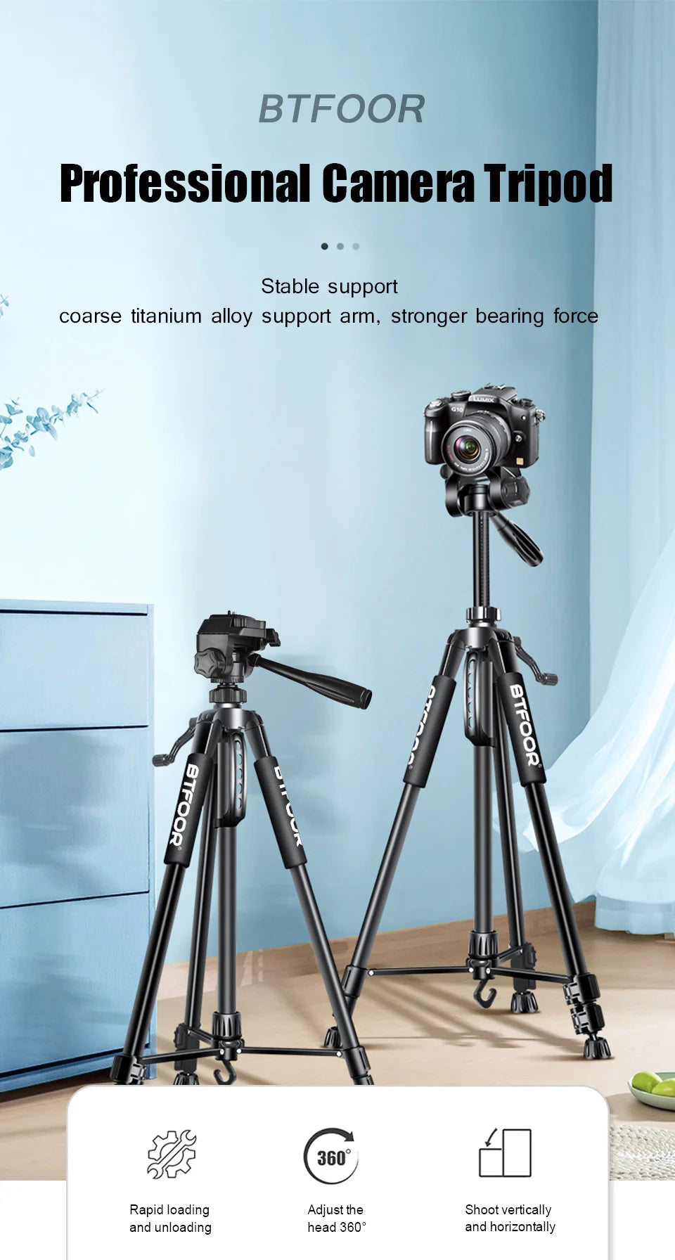 Phone Travel Self Tripod  Aluminum Tall 55” 140CM Stand With Quick Plates Mount Pan Head For Canon Nikon DSLR SLR Digital Camera