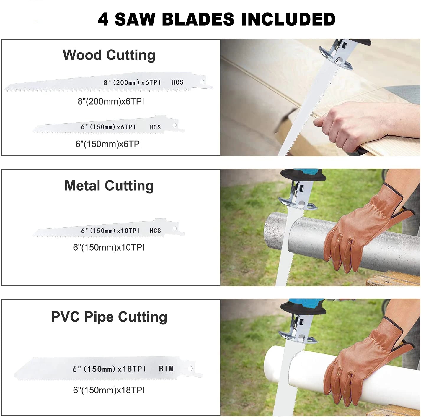 Cordless Reciprocating Saw 18V Adjustable Speed Electric Saw Wood Metal Pipe Cutting fit Makita 18v Battery (without Battery)