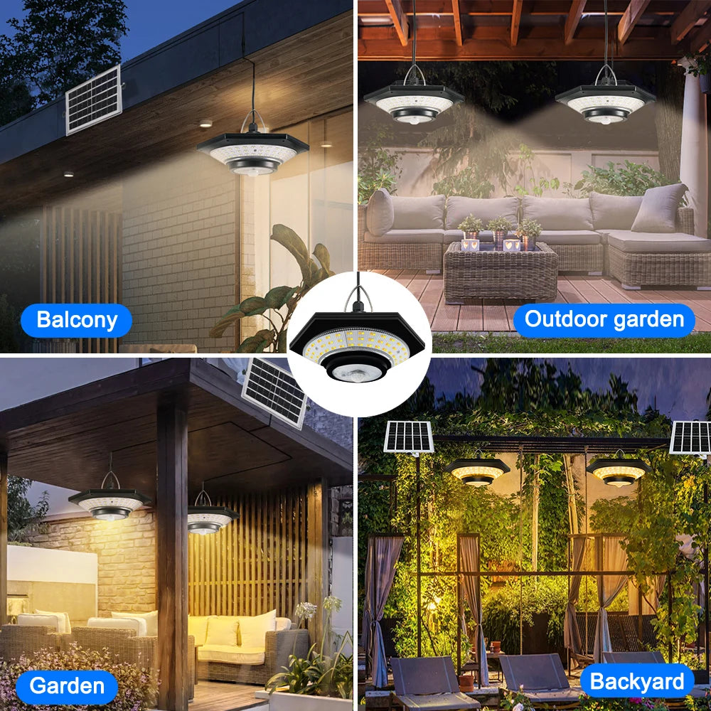 Solar Pendant Shed Lights Outdoor 228 LEDs 5 Modes Solar Motion Sensor Light Waterproof Remote Timers Barn Gazebo Garage Garden