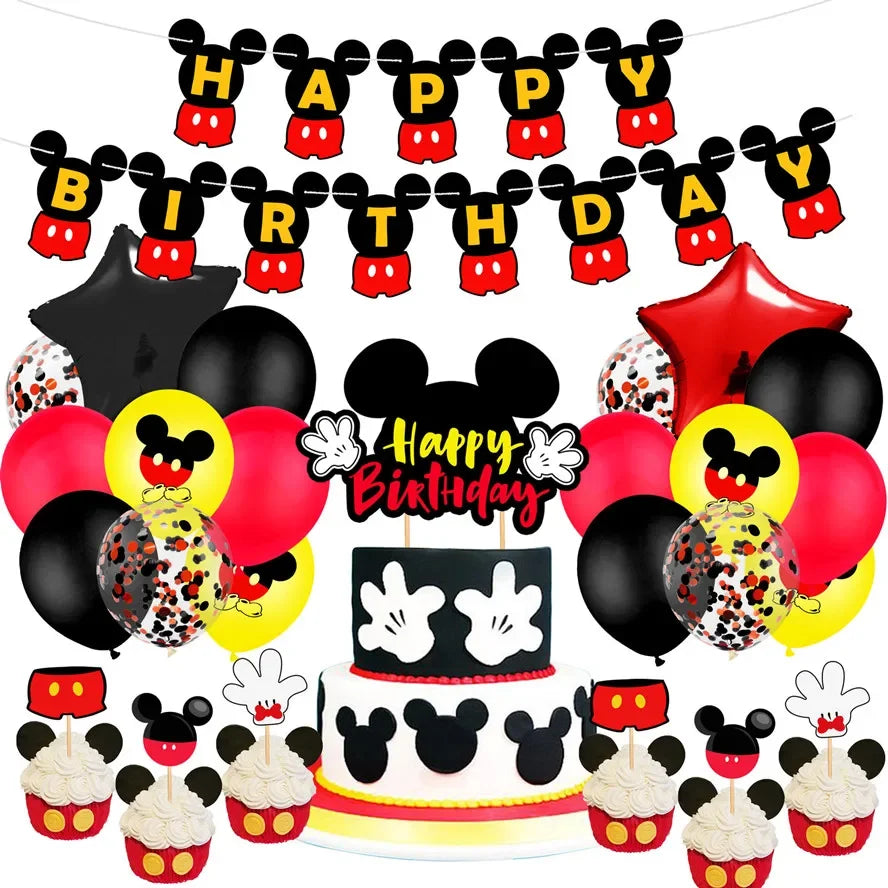 Red Mickey Mouse Children's Theme Birthday Party Arrangement Decorative Paper Cup Draw Flag Tablecloth Disposable Party Supplies