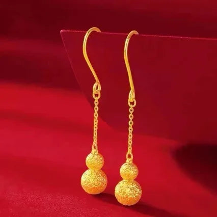 New 999 pure gold earrings for women long tassel real gold earrings leaves 24K ear hook gourd AU999 transfer bead jewelry