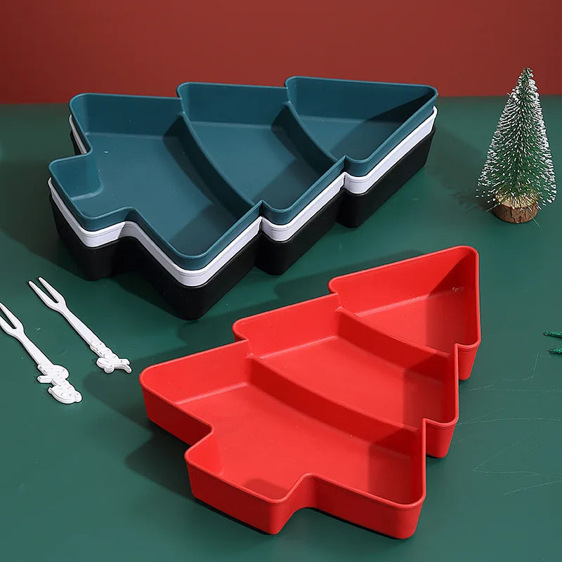 Christmas Tree Shape Living Room Candy Snacks Nuts Seeds Dry Fruits Plastic Plate Dishes Bowl Breakfast Plates Tray Tableware