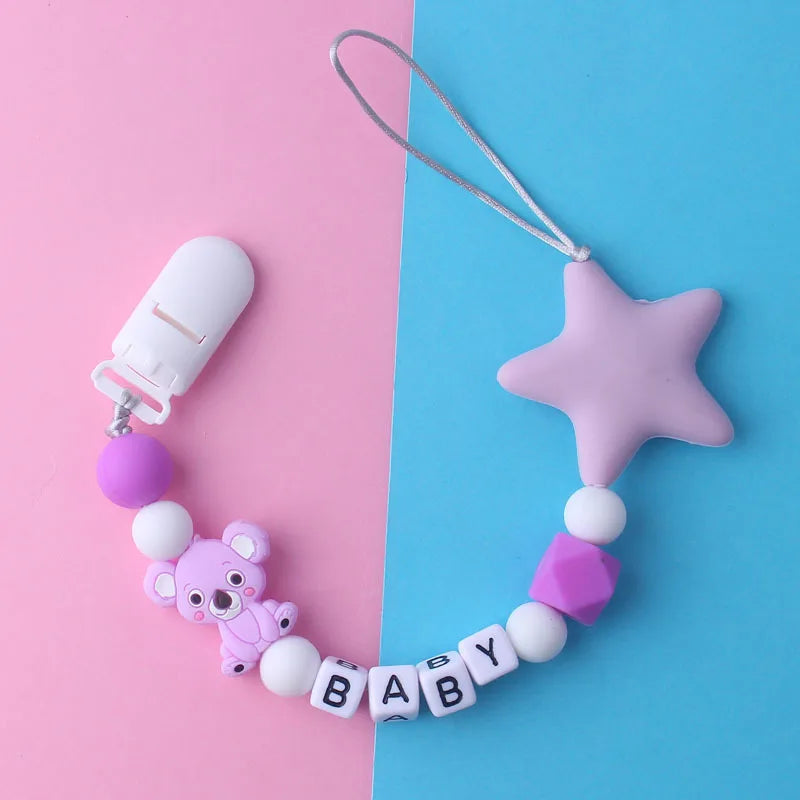 Custom Personalized Name Pacifier Chain for Baby Teether Newborn Toddler Silicone Clips Holder Baby Teething Toys Accessories