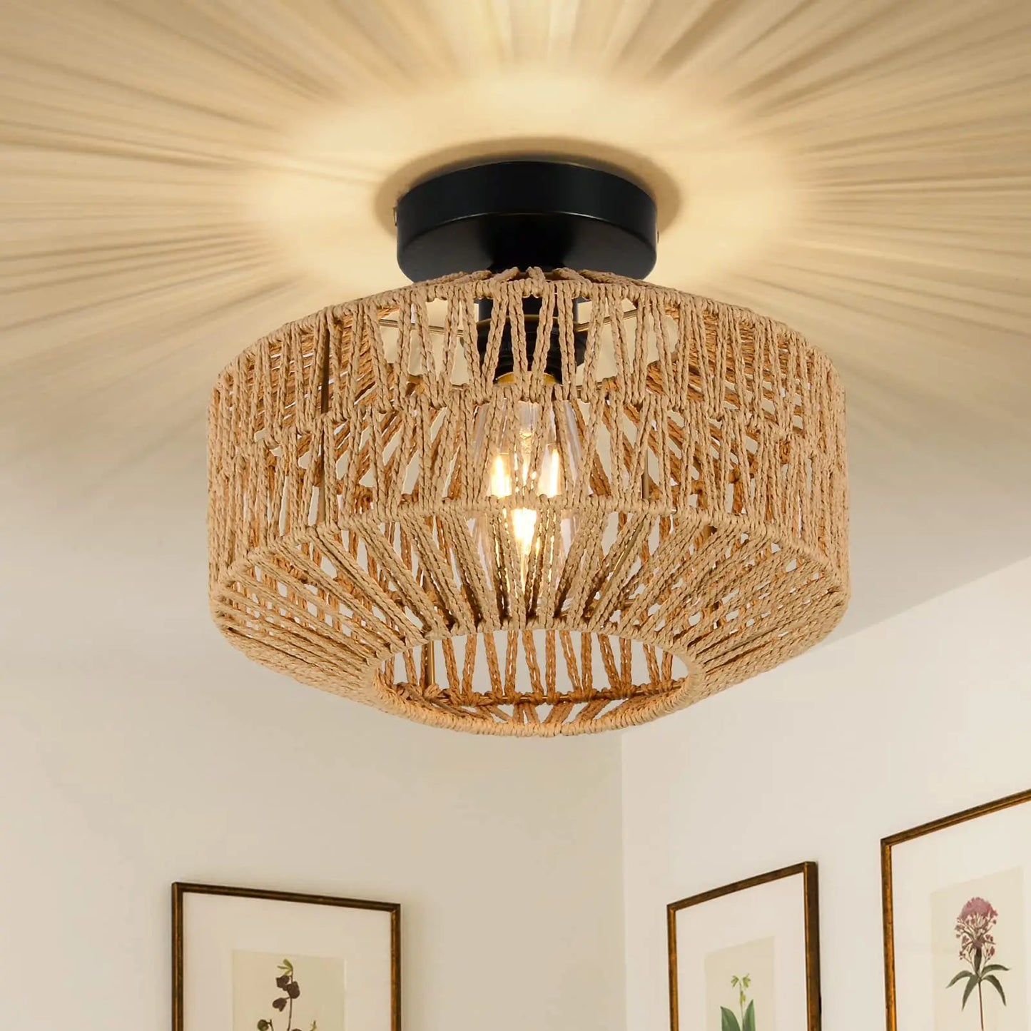 Rattan Ceiling Lamp E27 LED Lights Hand Woven Bedroom Hanging Lamps For Ceiling Light Modern Home Decoration Light Fixture