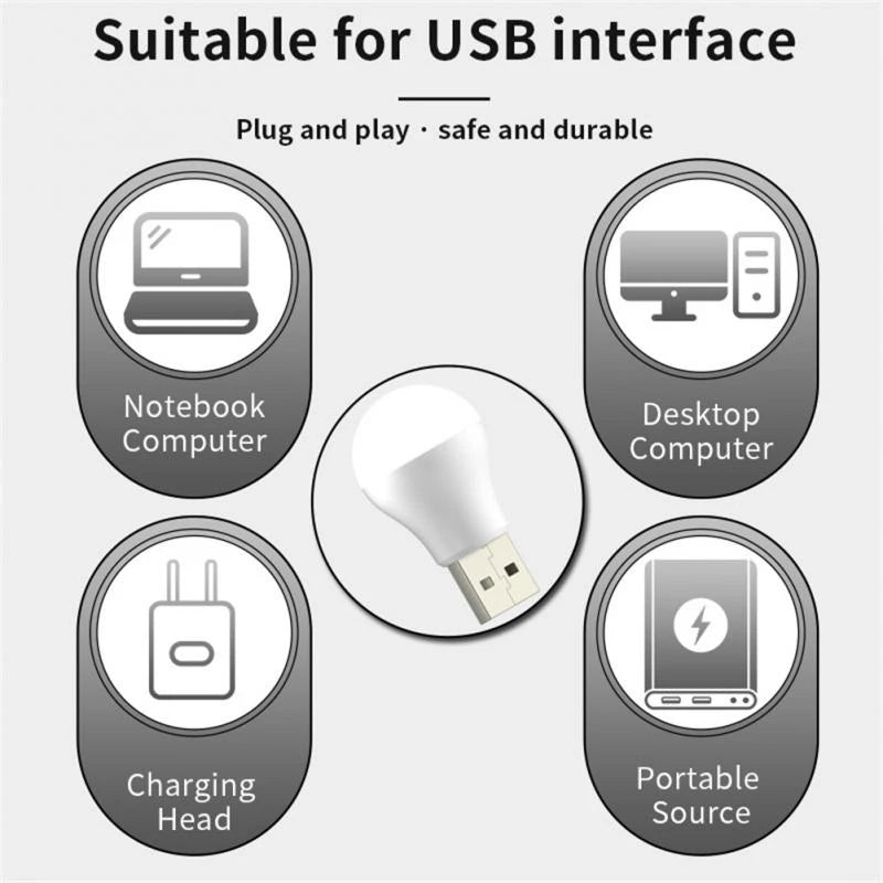 8pcs USB Night Light Mini Reading Lamp 5V LED Reading Lamp Book Light Portable Computer Mobile Power Charging LED Book Lamps