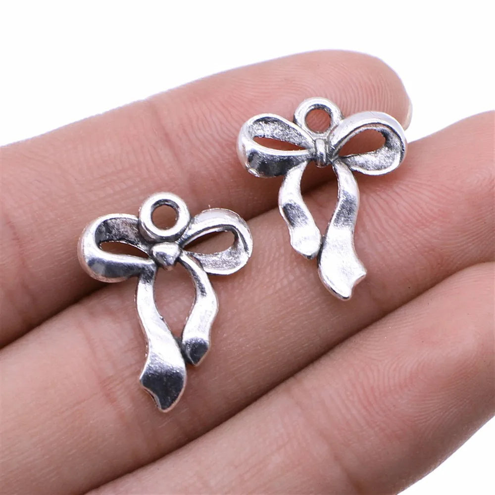 10pcs Ancient Silver Bow Charms Pendant for Jewelry Making 17x22mm Silver Color Bow for DIY Necklace Bracelet Accessories