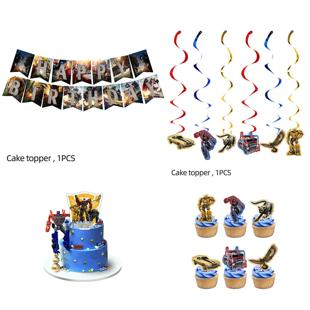 Transformers Optimus Prime Bumblebee Theme Children's Birthday Party Disposable Tableware Set Paper Plate Tissue Paper Cup