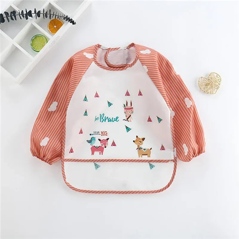 Baby Long Sleeve Scarf Waterproof Toddler Art Smock Feeding Bib Apron Pocket Infant Boys Girls Burp Cloth Banana Bibs for1-3Year