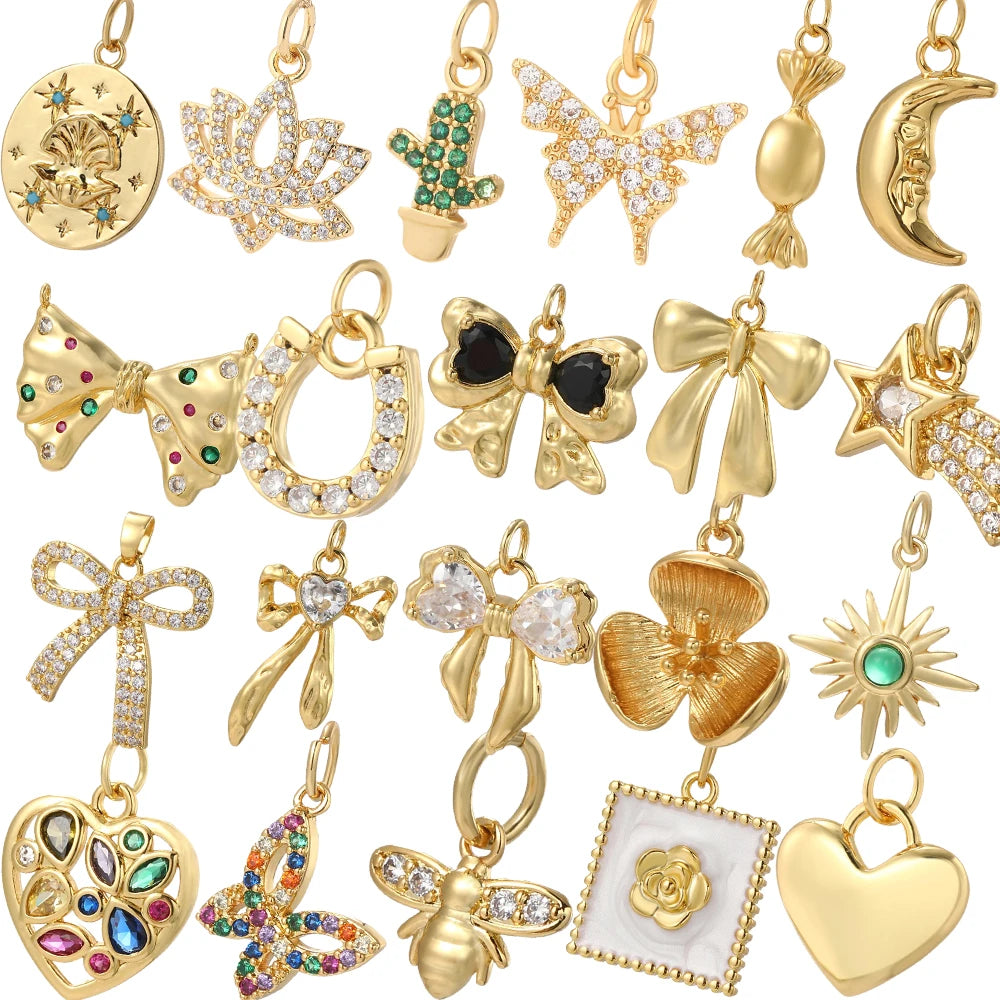 Cute bow tie Charm Jewelry Charms for Earrings Necklace Bracelet Making butterfly Designer Gold Color moon cactus Pendant Dijes