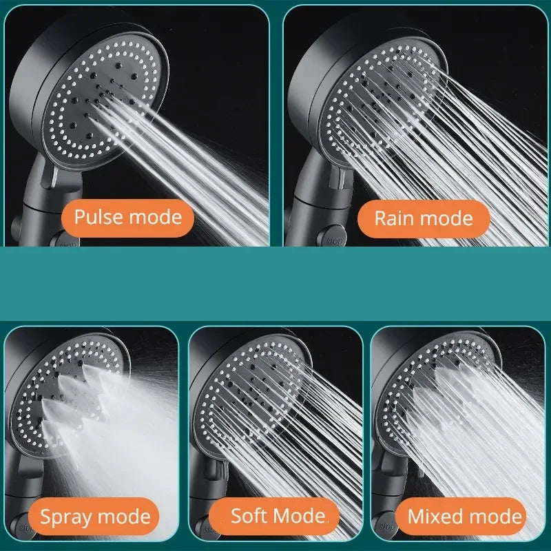 5 Modes Shower Head Adjustable High Pressure Water Saving Shower Head Water Massage Shower Head Hook Hose Bathroom Accessories