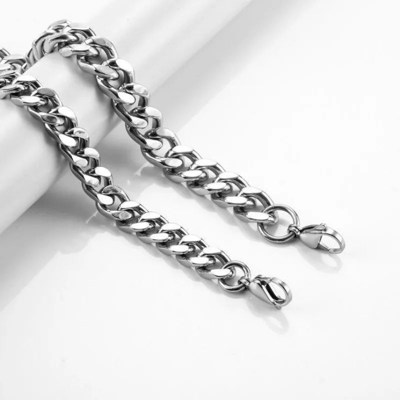 HNSP 8MM-14MM Stainless Steel Cuban Chain Necklace For Men Punk Thick Long Neck Male Jewelry Silver Color