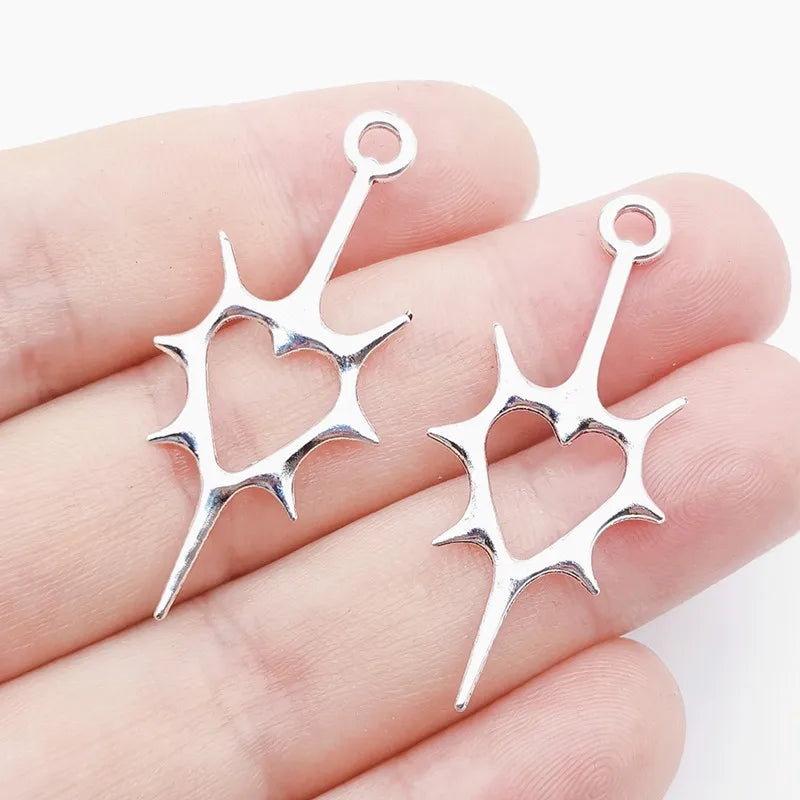 15pcs 44x19mm Goth Antique Silver Thorn Heart Charms For Jewelry Making DIY Jewelry Findings Antique Silver Color Alloy Charms