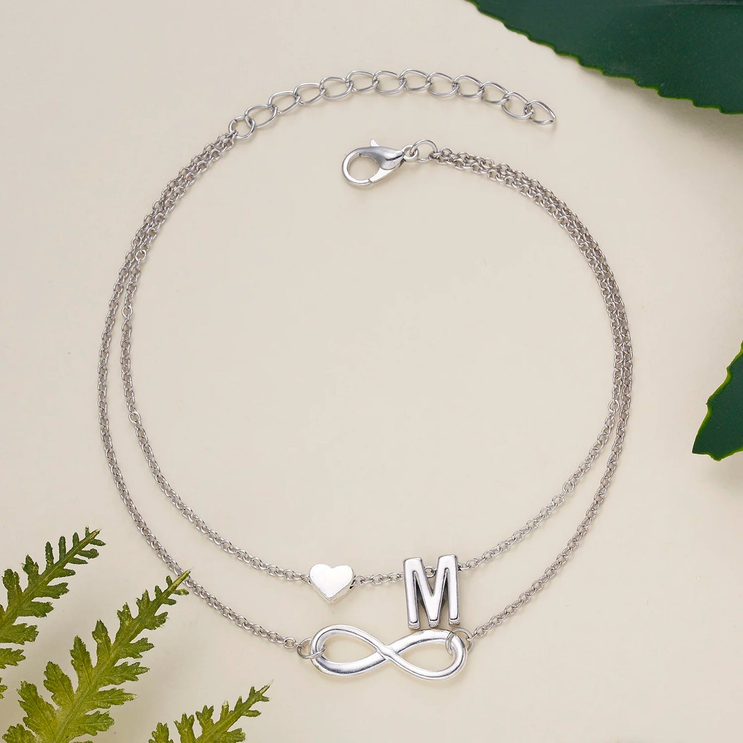 Bohemia A-Z Letter Initial Anklet For Women Silver Color Initial Heart Anklet Bracelet Leg Chain Beach Party Travel Foot Jewelry