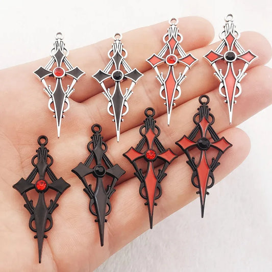 8pcs 48*22mm Alloy Enamel Gothic Satan Cross Witch Charms Pendant Designer Charms Fit Jewelry Making DIY Jewelry Findings