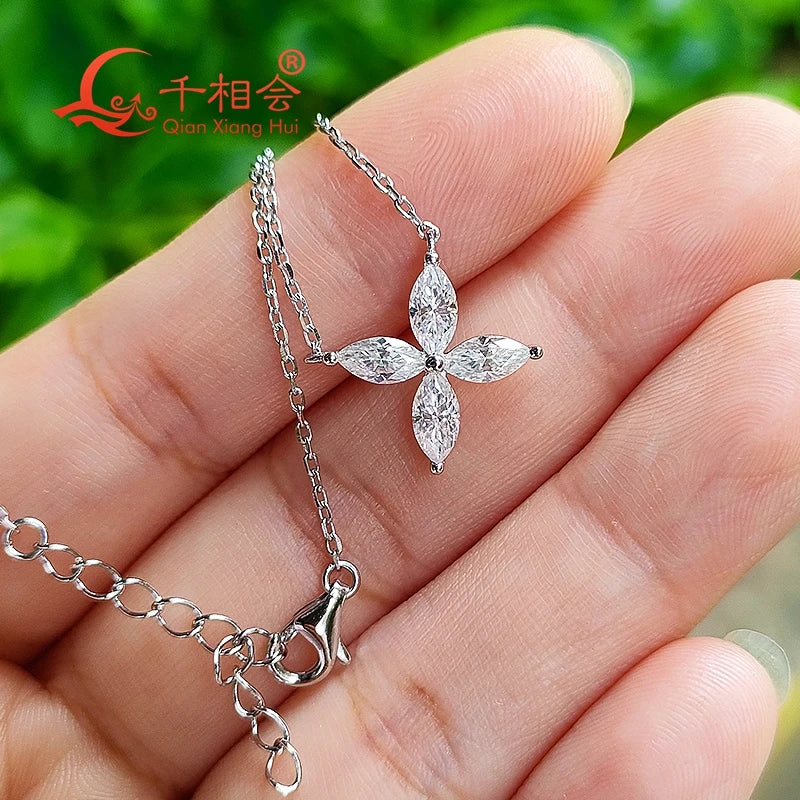 11mm S925 silver marquise shape butterfly four leaf clover D moissanite pendant choker necklace valentine's gift dating wedding