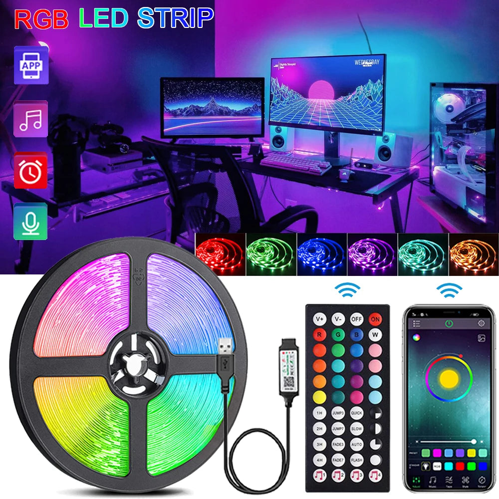 RGB LED Strip Lights Music Sync USB 5V Remote Control Led Ribbon Flexible Lamp For Room Party TV Desk Bedroom Decoration