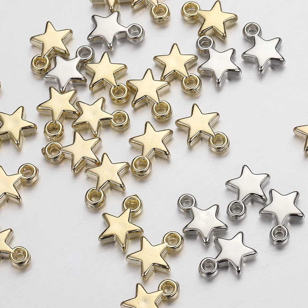 100Pcs CCB Acrylic Beads Charms Pendants 9mm Star Gold Color Silver Color Charm Beads for Jewelry Making Finding