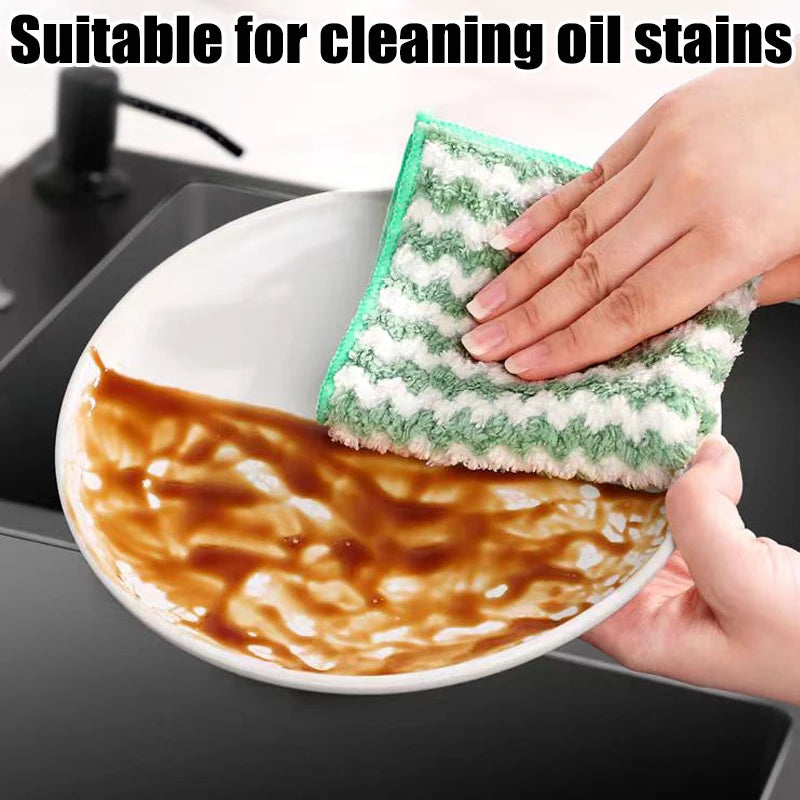 Double-sided Fleece Dishcloths Super Absorbent Cleaning Cloths Scouring Pads Kitchen Washing Dish Rags Glass Windows Wipe Towel