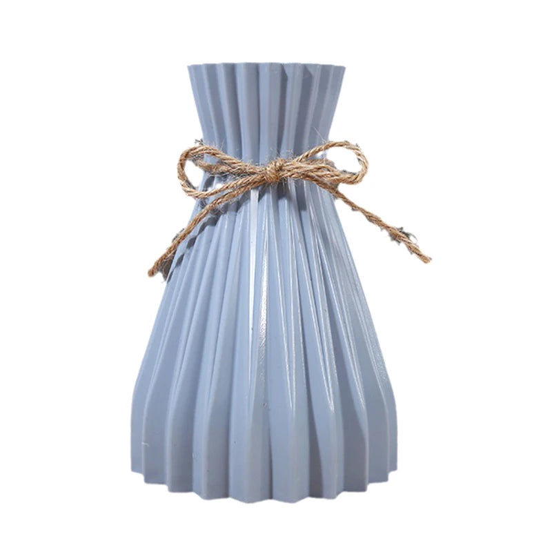 1Pc Narrow Waist Origami Striped Tabletop Vase Simple Home Decor Creative Twine Bow Imitation Ceramic Plastic Flower Vase