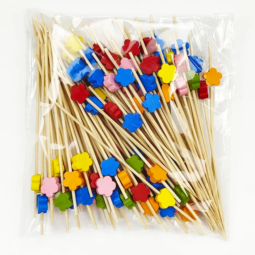 50/100Pcs Disposable Bamboo Skewer Hawaii Party  Buffet Food Picks Cupcake Fruit Fork Party Dessert Salad Stick Toothpick Skewer