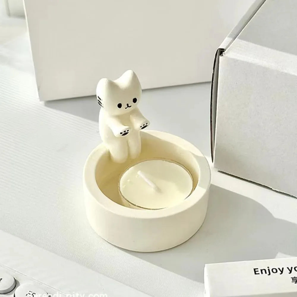 Cute Cat Candlestick Decoration Desktop Warm Resin Crafts Living Room Bedroom Decoration Light Luxury Style Cartoon