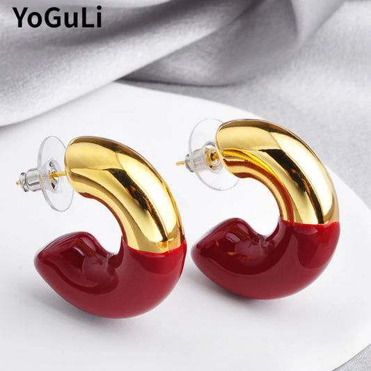 Modern Jewelry European and American Design Splicing Color Hoop Earrings For Women Party Gifts Cool Trend Ear Accessories