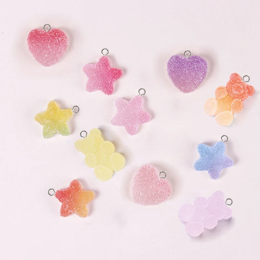 20Pcs Mix Size Colorful Bear Hearts Charms Resin Cabochons Glitter Gummy Candy Necklace Keychain Pendant DIY Making Accessories