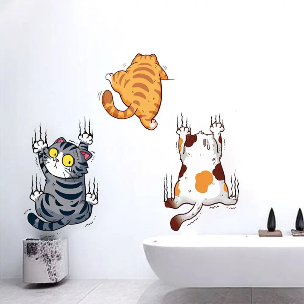 3 PCS/SET Cute Cat Wall Sticker Toilet Decor Bathroom Mural Room Background Home Decoration Self-adhesive Cupboard Decals