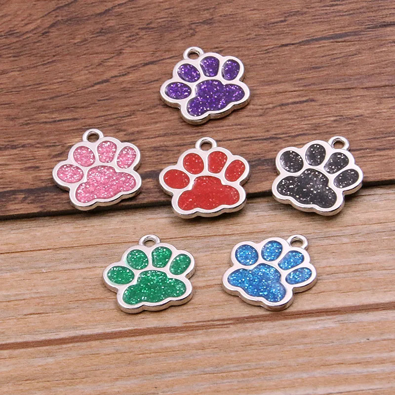 10Pcs 16*17mm 6Color Alloy Metal Rhodium Drop Oil Dog Cat Bear Paw Shining Charms Animal Pendant For DIY Bracelet Jewelry Making