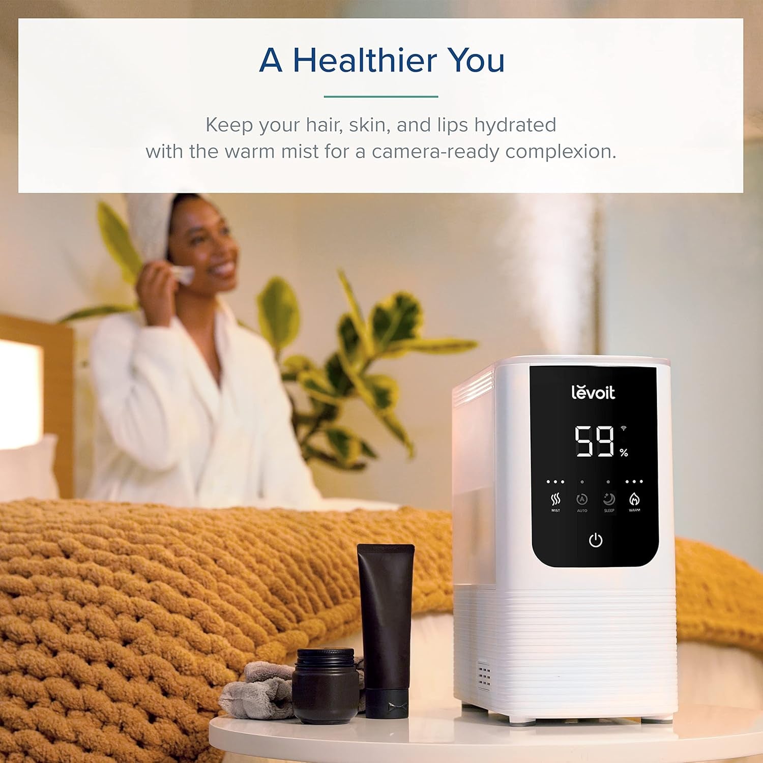 Humidifiers for Bedroom Home, Smart Warm and Cool Mist Air Humidifier for Large Room, Auto Customized Humidity, Fast Symptom Relief, Easy Top Fill, Essential Oil, Quiet, Oasismist4.5L, White