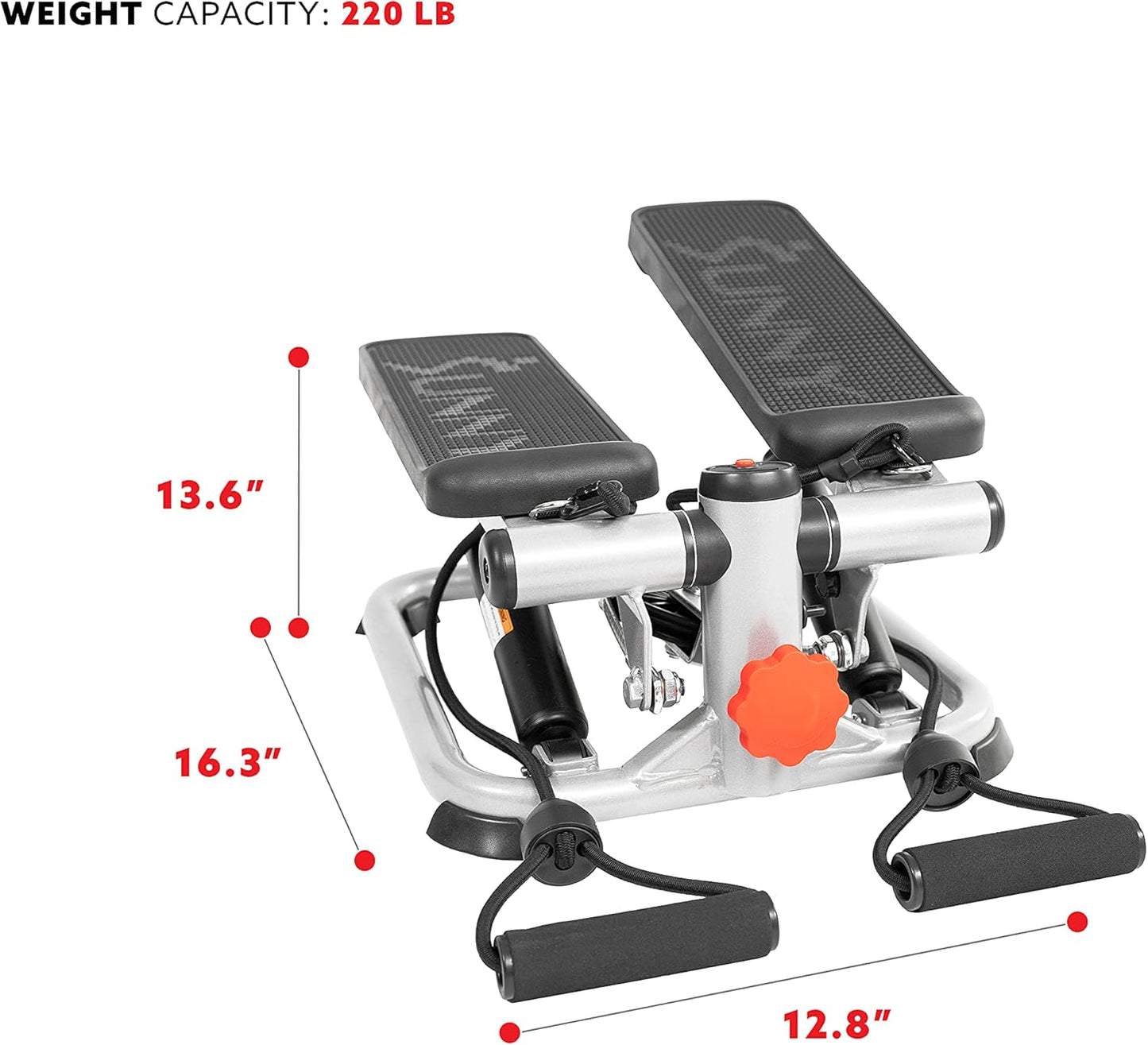 Total Body 2-In-1 Stepper Machine, Total Body Workout, Adjustable Hydraulic, Resistance Bands, Non-Slip Pedals W Optional Free Sunnyfit App Enhanced Bluetooth Connectivity