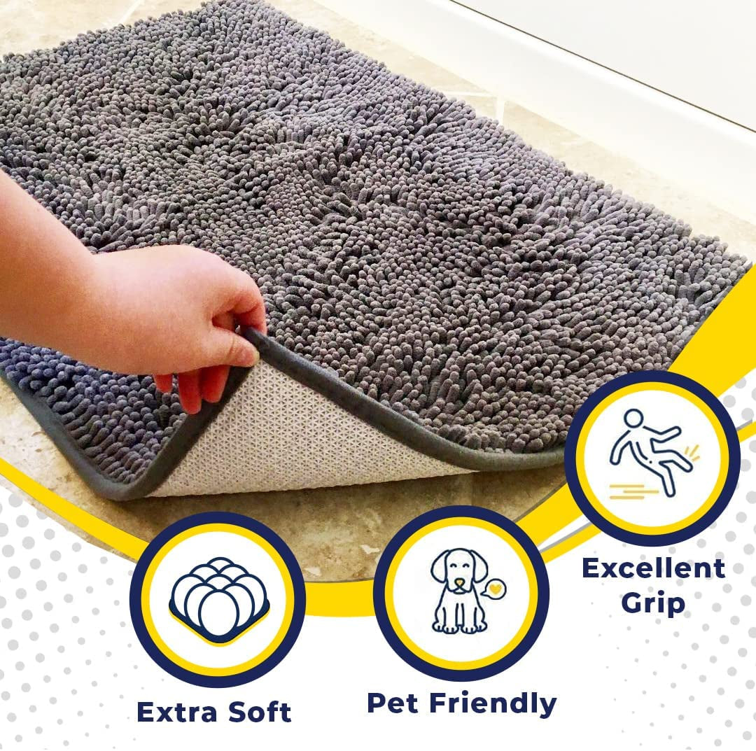 ® Shown on TV – Super Absorbent Microfiber Dog Door Mat for Muddy Paws, Non-Slip Washable Pet Rug, Quick Dry Chenille Entryway Carpet, Machine Washable Indoor Outdoor Mat, Grey 30"X19"