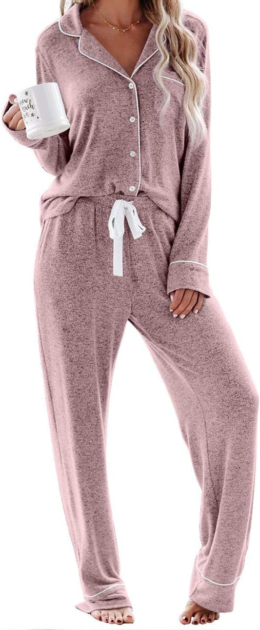 Women'S Pajama Sets Long Sleeve Button down Sleepwear Nightwear Soft Pjs Lounge Sets