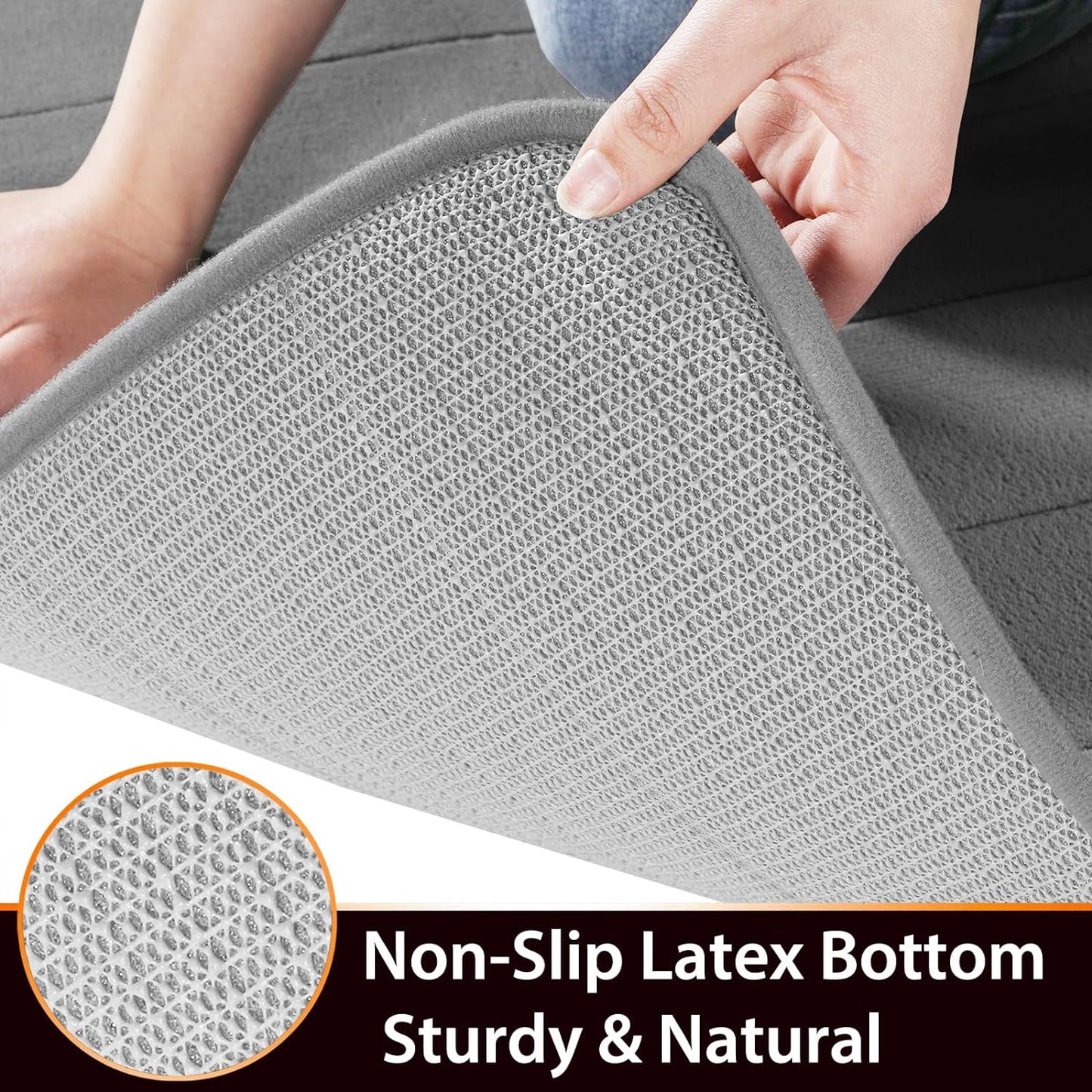 Memory Foam Bath Mat Rug, 24 X 17 Inches, Comfortable, Soft, Non-Slip, Super Absorbent, Quick Drying Bathroom Rug for Floor, Tub & Shower, Machine Washable, Thick, Grey