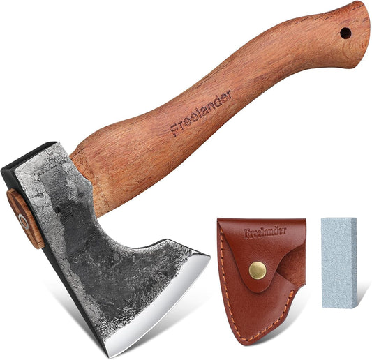 Camping Hatchet Axe, 11'' Hand-Forged Axe with Sheath, Bushcraft Axe for Chopping Wood– Ideal for Outdoor, Gardening, Survival, Wood Carving