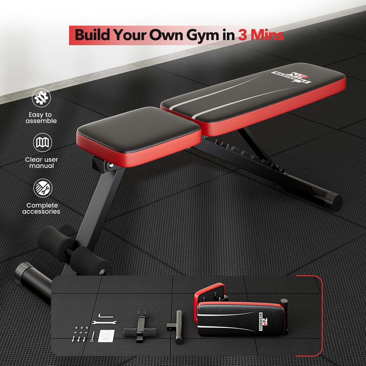 Basic Weight Bench for Home Gym, Foldable Workout Bench with 8 Backrests, 660LBS Weight Capacity Adjustable Bench