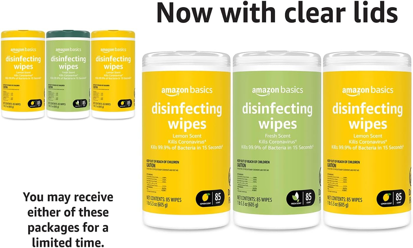 Disinfecting Wipes, Lemon & Fresh Scent, Sanitizes, Cleans, Disinfects & Deodorizes, 255 Count (3 Packs of 85)