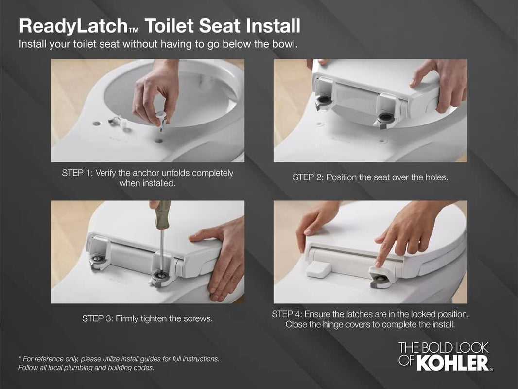 4636-RL-0 Cachet Readylatch Elongated Toilet Seat, Quiet-Close Lid and Seat, Countoured Seat, Grip-Tight Bumpers and Installation Hardware, White, 18.04"L X 14.18"W