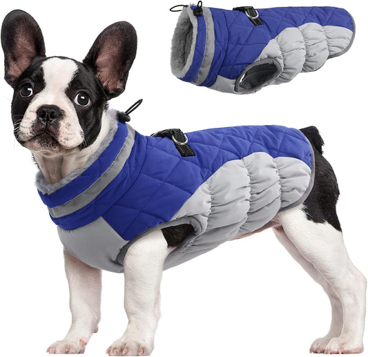 Dog Coat,Warm Dog Jacket Winter Coat Paded Dog Fleece Vest Reflective Dog Cold Weather Coats with Built in Harness Waterproof Windproof Dog Snow Jacket Clothes with Zipper Blue Medium