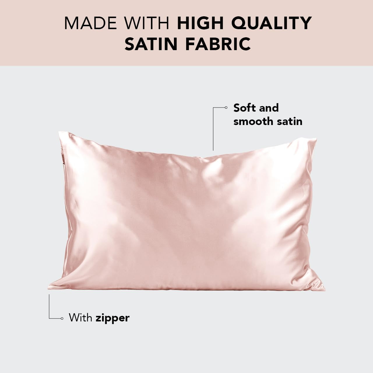 Satin Pillowcase with Zipper for Hair & Skin, Softer than Silk Pillow Cases Queen, Smooth Pillow Covers, Machine Washable, Wrinkle-Free, Cooling Satin Pillow Cases Standard Size 19"X26" (Blush)