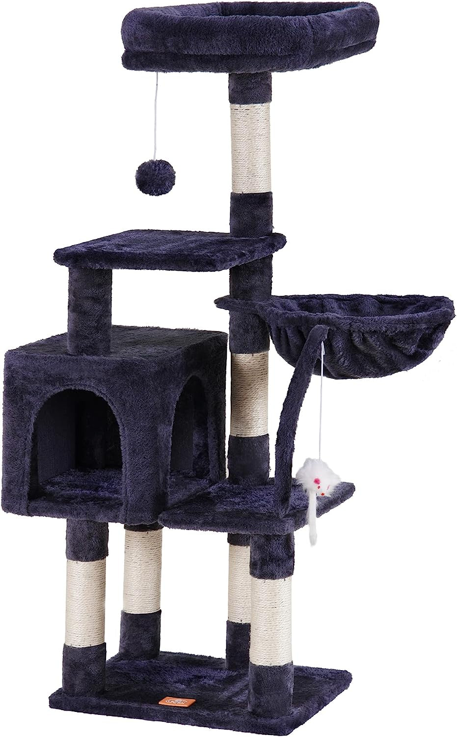 Cat Tree with Toy, Cat Tower Condo for Indoor Cats, Cat House with Padded Plush Perch, Cozy Hammock and Sisal Scratching Posts, Smoky Gray HCT004SG